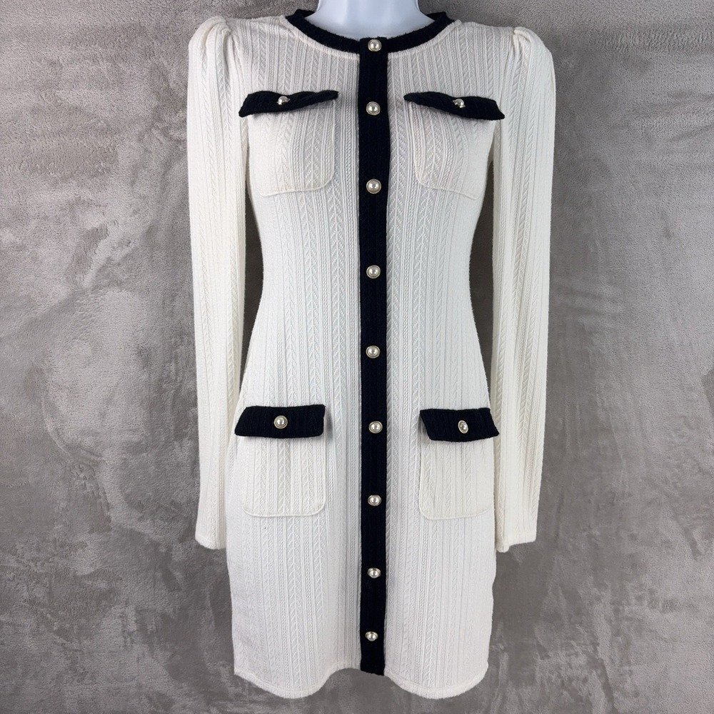 Majorelle Mathilda Mini Dress Womens Size XS White Black Contrast Button Front